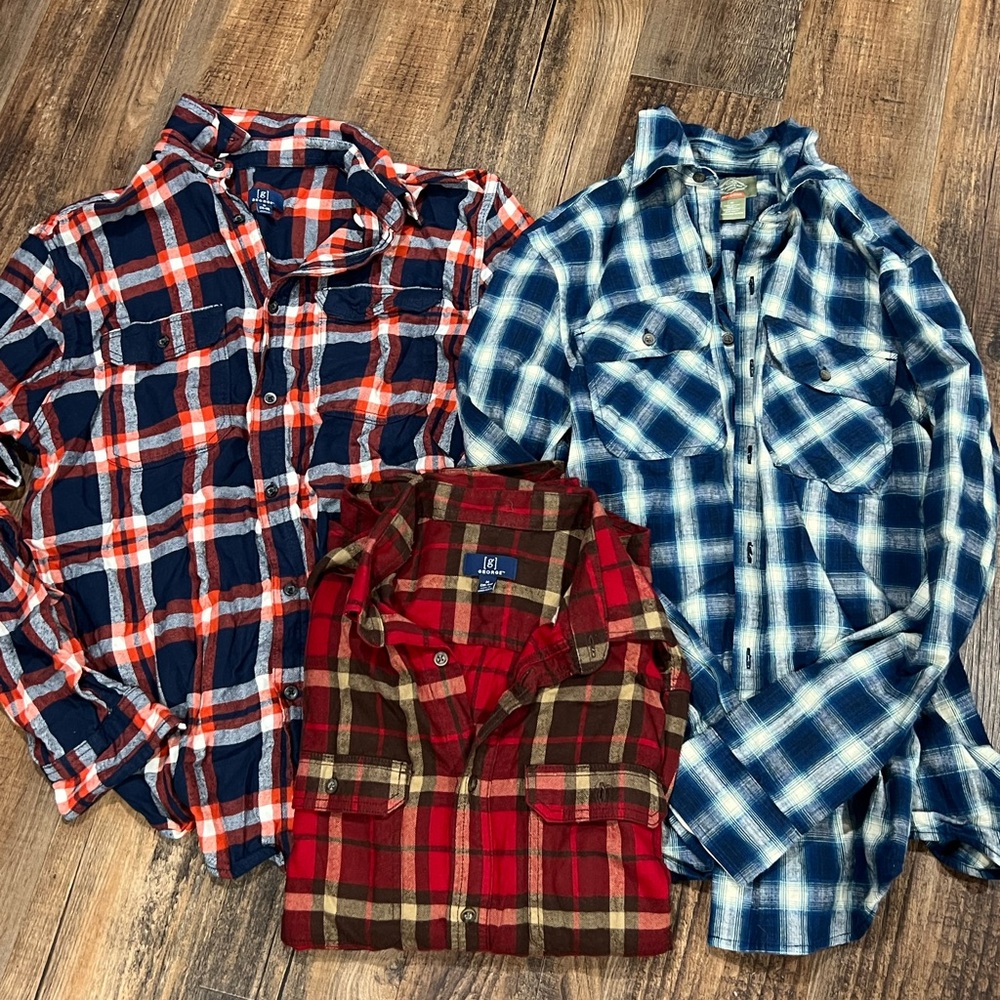 Men's Casual Plaid Shirts - Blue, Red, and Orange